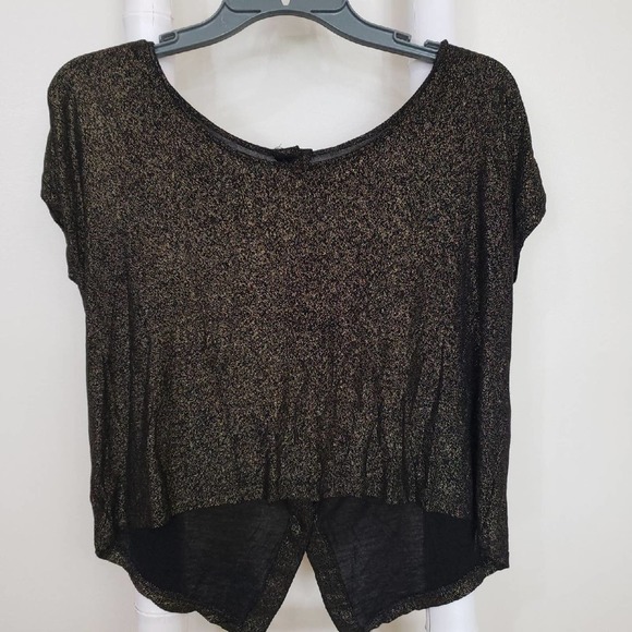 Jennifer Lopez Black and Gold Short Sleeve Top Sz S - Picture 4 of 5